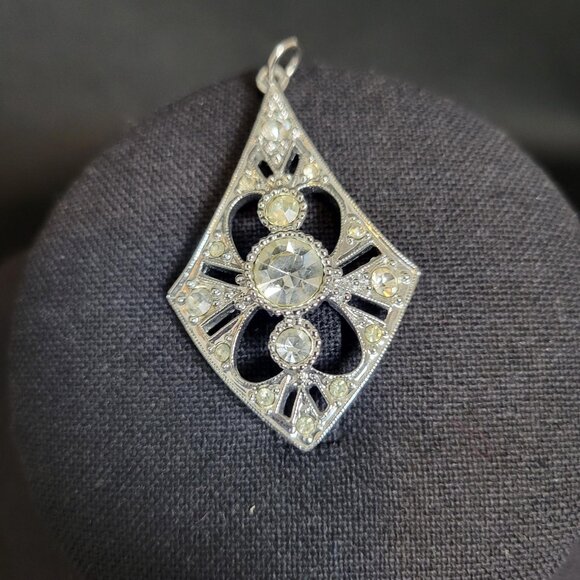 Sarah Coventry "Lites" Silver-tone Pendant & Clip-on Earrings Set Rhinestone VTG - Picture 3 of 6